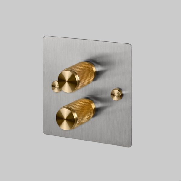 Włącznik - Premium 2G Dimmer Stalowy/Mosiężny [El210P] Standard angielski
