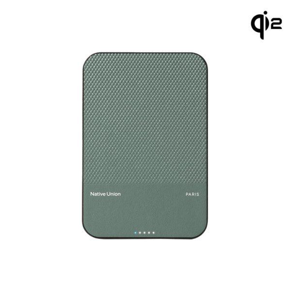 Native Union (Re)Classic Qi2 Power Bank - magnetyczny powerbank 5000 mAh kompatybilny z MagSafe i Qi2, kabel USB - C - USB - C 15 cm w zestawie (slate green)
