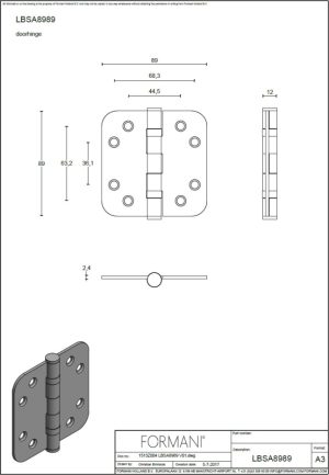 Zawias Formani BASICS LBSA7676 - Złoty satynowy PVD