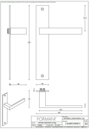 Klamka drzwiowa na szyldzie Formani SQUARE blind LSQ2P236SFC - Stal nierdzewna satynowa