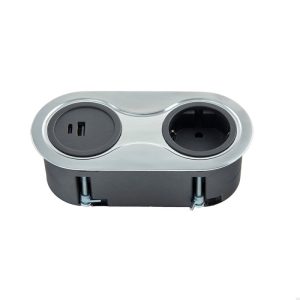 Gniazdo podwójne z USB Infini Srebrne Szczotkowane