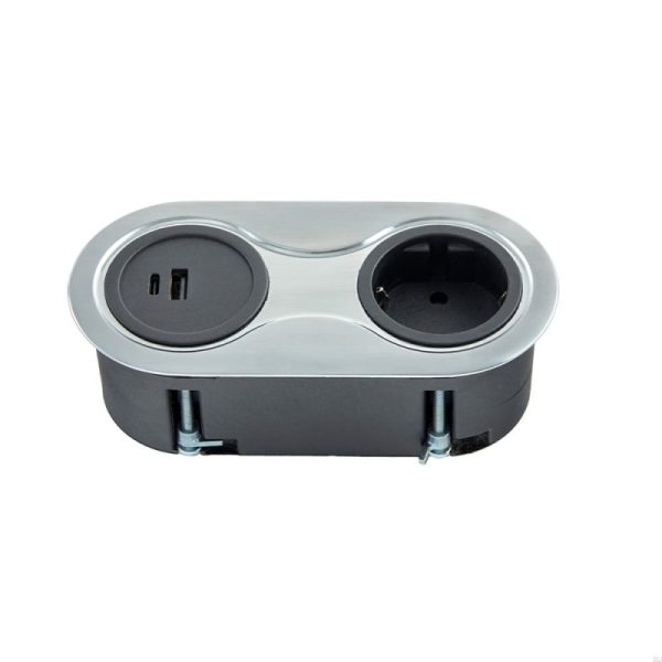 Gniazdo podwójne z USB Infini Srebrne Szczotkowane