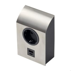 Gniazdo pojedyncze z USB Mini Born Srebrne Szczotkowane