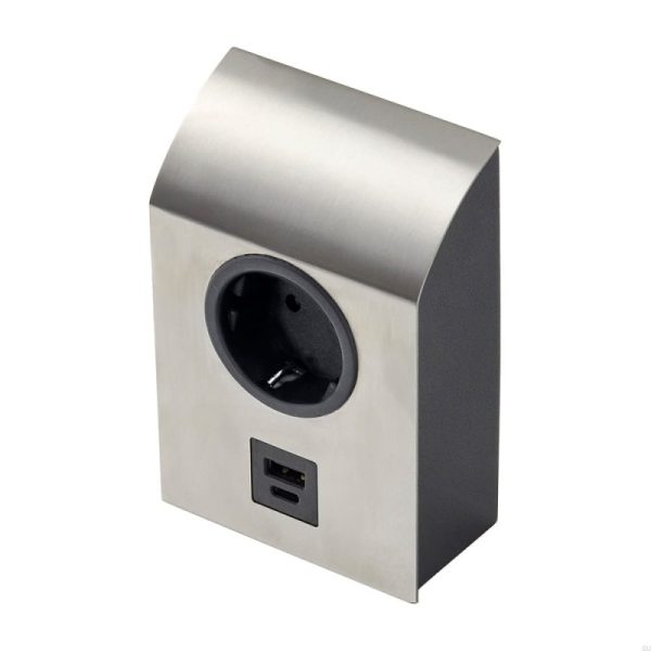 Gniazdo pojedyncze z USB Mini Born Srebrne Szczotkowane