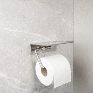 Uchwyt na papier toaletowy z półką Base Stalowy Szczotkowany