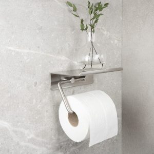 Uchwyt na papier toaletowy z półką Base Stalowy Szczotkowany