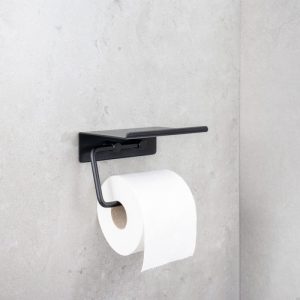Uchwyt na papier toaletowy z półką Base Stalowy Czarny Mat