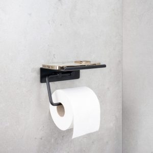 Uchwyt na papier toaletowy z półką Base Stalowy Czarny Mat