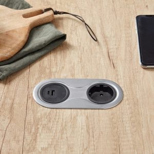 Gniazdo podwójne z USB Infini Srebrne Szczotkowane