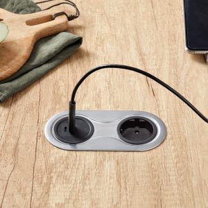 Gniazdo podwójne z USB Infini Srebrne Szczotkowane