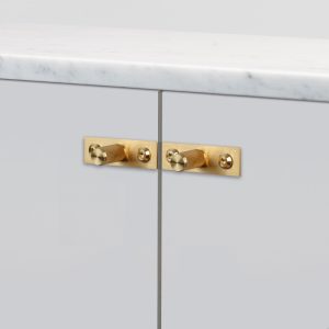 Gałki meblowe z podkładką FURNITURE KNOB PLATE LINEAR Mosiężne Złote (zestaw)