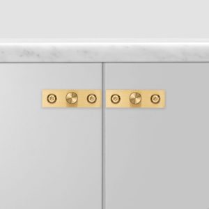 Gałki meblowe z podkładką FURNITURE KNOB PLATE LINEAR Mosiężne Złote (zestaw)