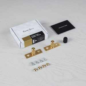 Gałki meblowe z podkładką FURNITURE KNOB PLATE LINEAR Mosiężne Złote (zestaw)
