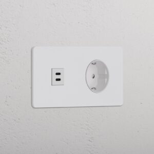 Grove Double USB-C 30W & Schuko Type F Socket - Paintable White