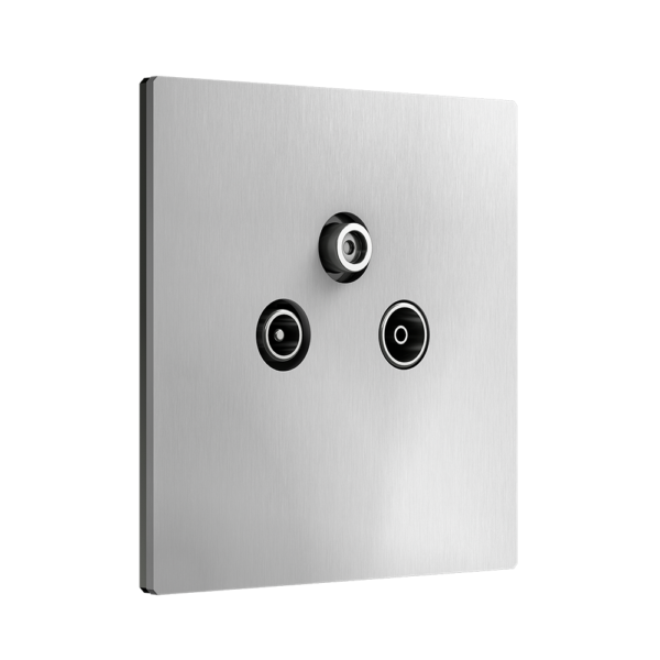 Gniazdo R/TV/SAT w ramce z szczotkowanego aluminium z kolekcji Font 5.1/Bridge