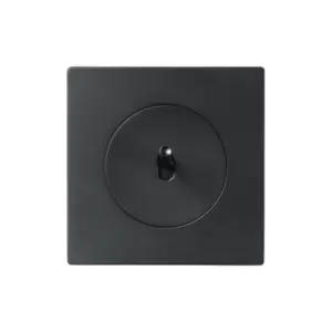 Włącznik z matową, czarną dźwignią i plakietką w ramce matowej, czarnej