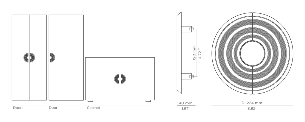 Hendrix TW5003 wymiary i zastosowanie: srednica 224 mm, glebokosc 40 mm, rozstaw montazu 120 mm, montaz na drzwiach i szafce