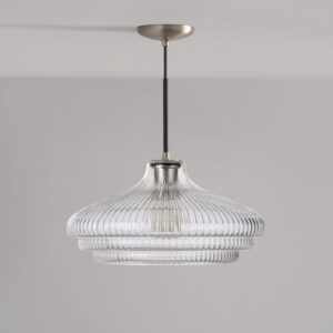 Brookfield duża lampa wisząca z ryflowanym szkłem – Satynowy nikiel