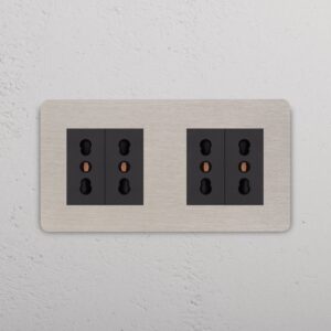 Grove Gniazdo Bipasso x 4 w podwójnej ramce – Satynowy nikiel, Czarny