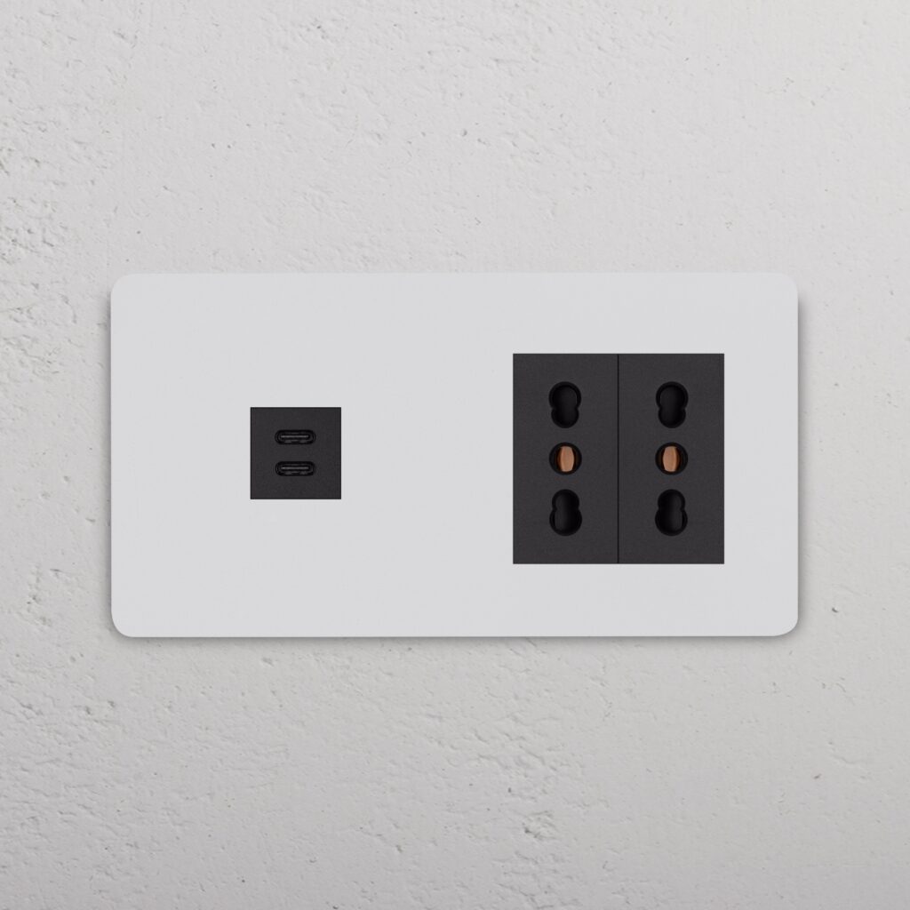Grove Gniazdo USB-C 30 W i Bipasso x 2 w podwójnej ramce – Do malowania, Czarny