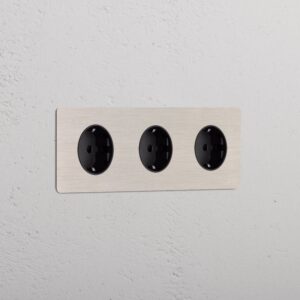 Kew Gniazdo Schuko typu F x 3 w potrójnej ramce – Satynowy nikiel, Czarny