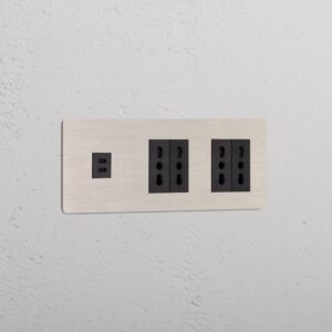 Kew Gniazdo USB-C 30 W i Bipasso x 4 w potrójnej ramce – Satynowy nikiel, Czarny