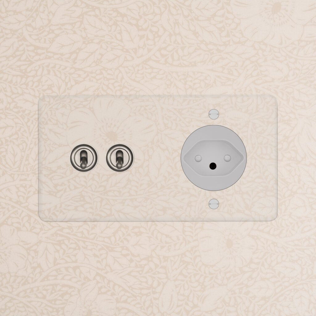 Kew Double 2x Toggle & Swiss Module – Clear Satin Nickel White
