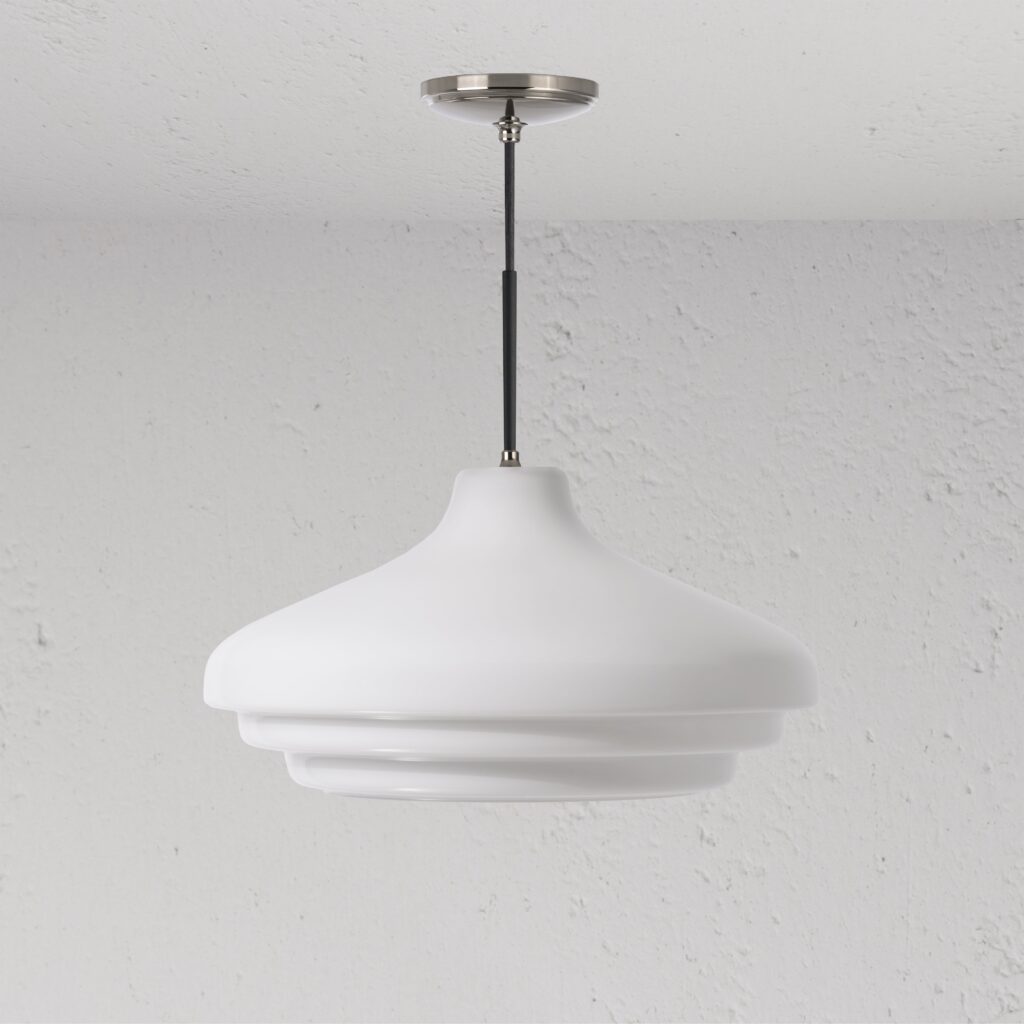 Brookfield duża lampa wisząca z opalowym szkłem – Polerowany nikiel