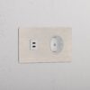 Kew Gniazdo USB-C 30 W i Schuko typu F x 2 w podwójnej ramce – Satynowy nikiel, Biały