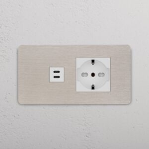 Grove 4-Module USB-C 30W & Schuko/Bipasso Socket – Satynowy nikiel, Biały