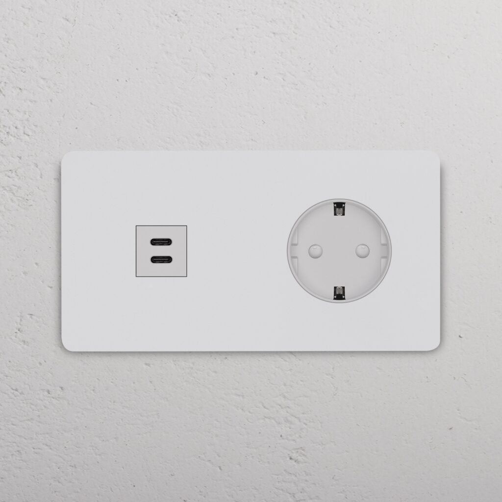 Grove Gniazdo USB-C 30 W i Schuko typu F x 2 w podwójnej ramce – Do malowania, Biały