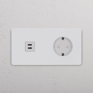 Grove Gniazdo USB-C 30 W i Schuko typu F x 2 w podwójnej ramce – Do malowania, Biały
