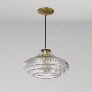 Brookfield średnia lampa wisząca z ryflowanym szkłem – Antyczny mosiądz