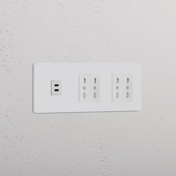 Grove Gniazdo USB-C 30 W i Bipasso x 4 w potrójnej ramce – Do malowania, Biały