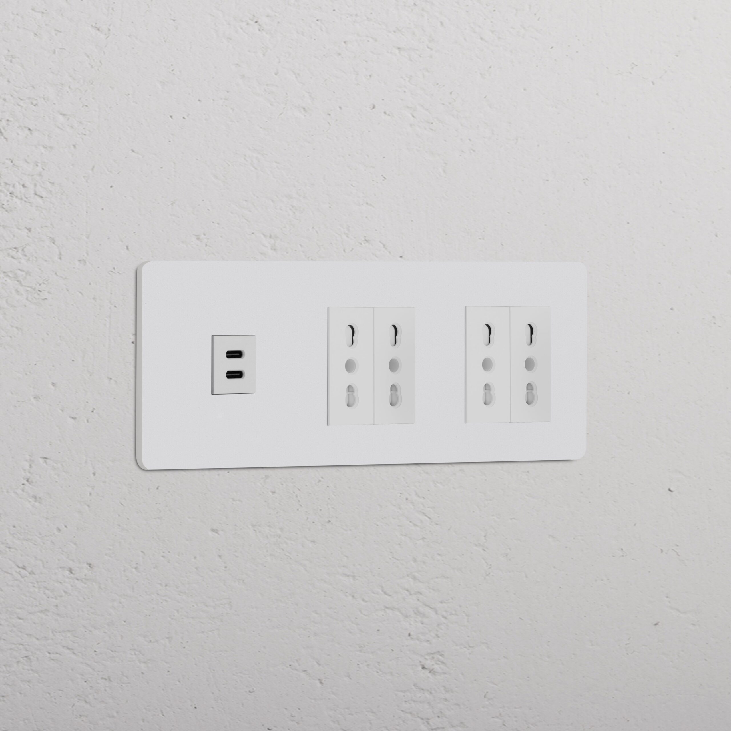 Grove Gniazdo USB-C 30 W i Bipasso x 4 w potrójnej ramce – Do malowania, Biały
