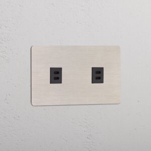 Kew Gniazdo USB-C 30 W x 2 w podwójnej ramce – Satynowy nikiel, Czarny