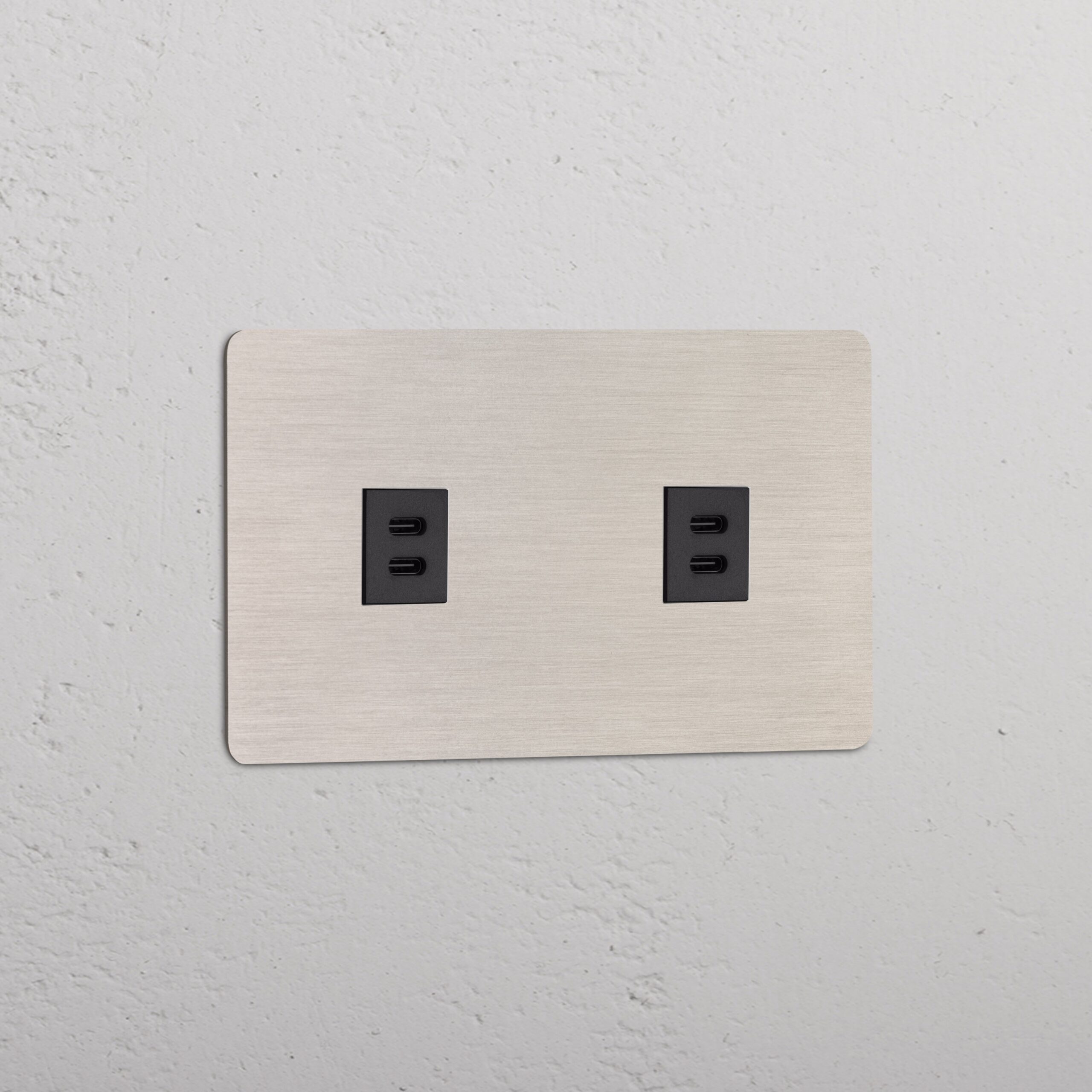 Kew Gniazdo USB-C 30 W x 2 w podwójnej ramce – Satynowy nikiel, Czarny