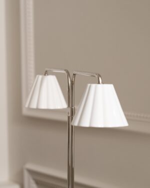 Cotswold podwójna lampa stołowa z delikatną porcelaną – Polerowany nikiel