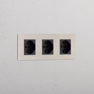 Kew Gniazdo Schuko/Bipasso x 3 w potrójnej ramce – Satynowy nikiel, Czarny