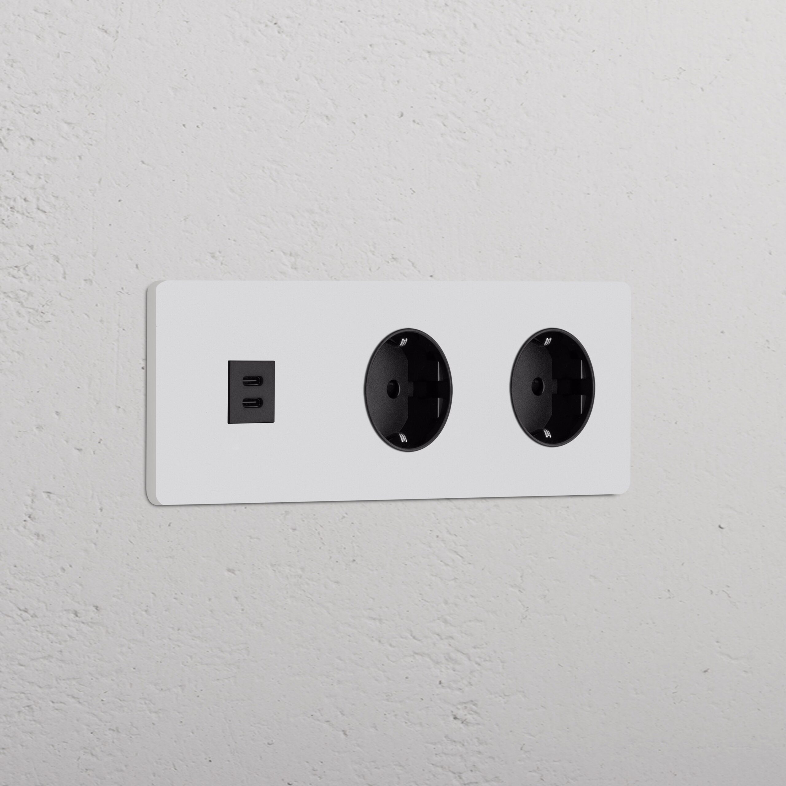 Grove Gniazdo USB-C 30 W i Schuko typu F x 2 w potrójnej ramce – Do malowania, Czarny