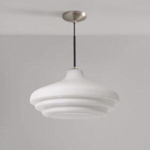 Brookfield duża lampa wisząca z opalowym szkłem – Satynowy nikiel