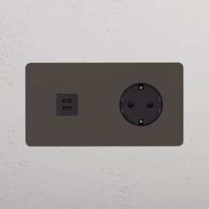 Kew Gniazdo USB-C 30 W i Schuko typu F x 2 w podwójnej ramce – Brąz, Czarny