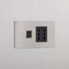 Grove 4-modułowe gniazdo USB-C 30 W i 2x Bipasso – Polerowany nikiel, Czarny
