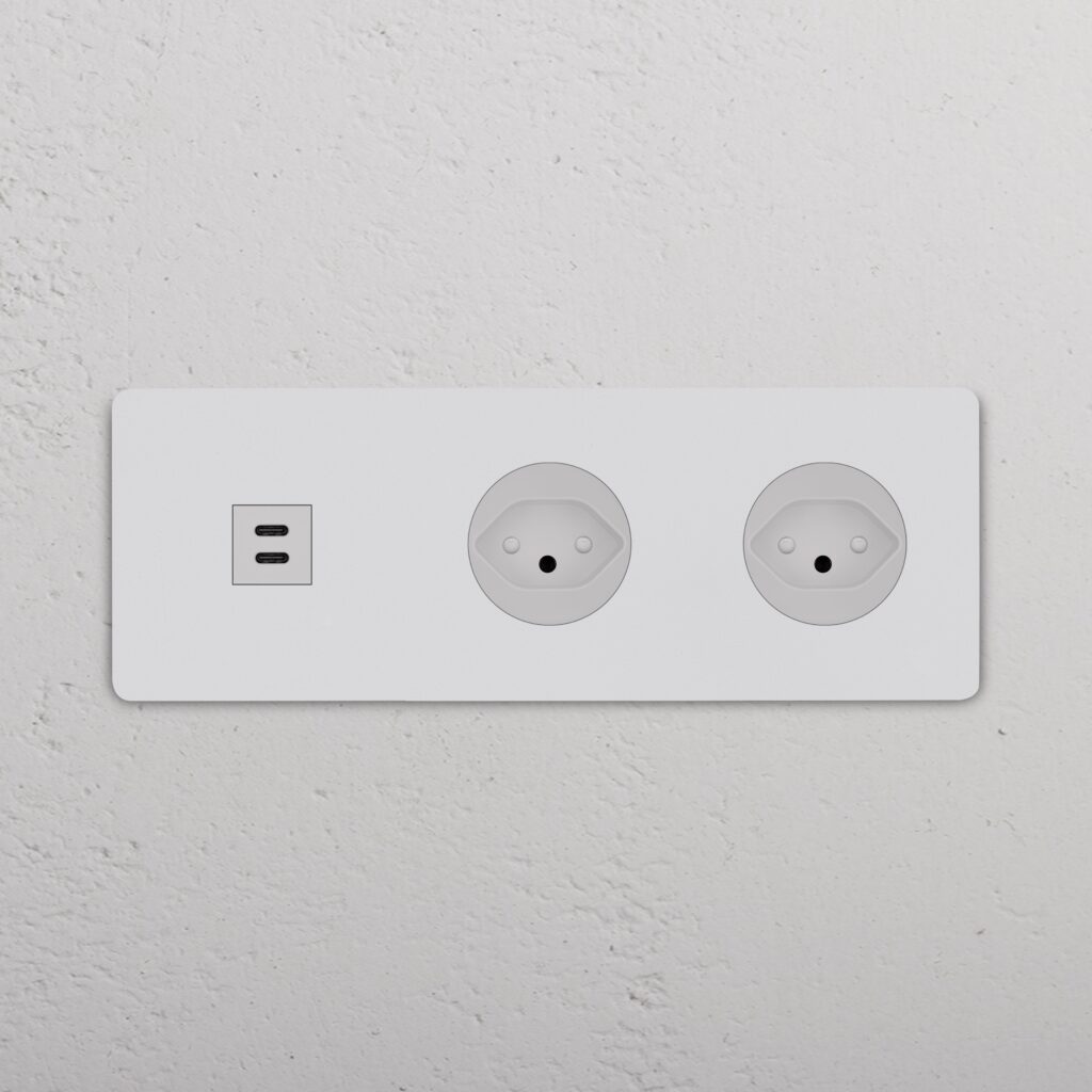Grove Gniazdo USB-C 30W i szwajcarskie typu J x 2 w potrójnej ramce – Do malowania, Biały