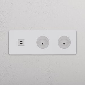 Grove Gniazdo USB-C 30W i szwajcarskie typu J x 2 w potrójnej ramce – Do malowania, Biały
