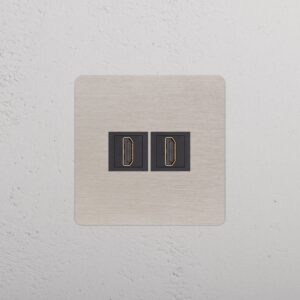 Kew Gniazdo HDMI x 2 w pojedynczej ramce – Satynowy nikiel, Czarny