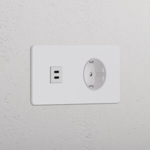 Grove Gniazdo USB-C 30 W i Schuko typu F x 2 w podwójnej ramce – Do malowania, Biały
