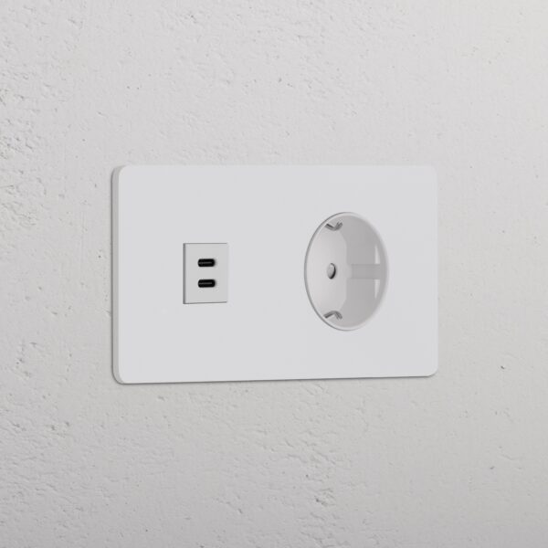 Grove Gniazdo USB-C 30 W i Schuko typu F x 2 w podwójnej ramce – Do malowania, Biały
