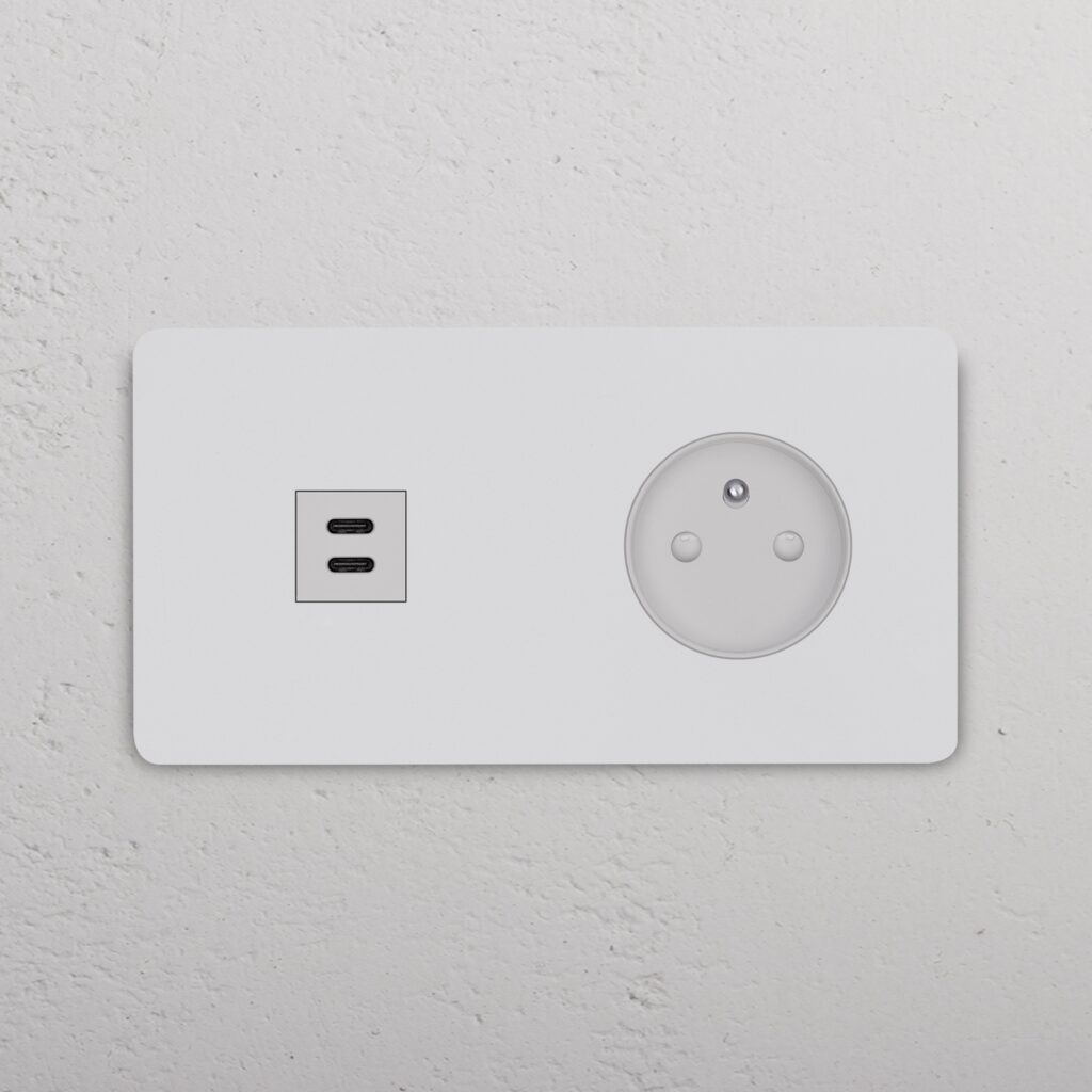 Grove Gniazdo USB-C 30 W i francusko/belgijskie typu E w podwójnej ramce – Do malowania, Biały