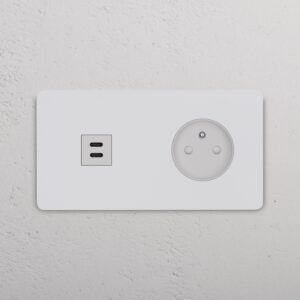 Grove Gniazdo USB-C 30 W i francusko/belgijskie typu E w podwójnej ramce – Do malowania, Biały